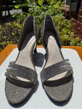 Alfani Silver Glitter D'Orsay Heels with Crystal Straps
